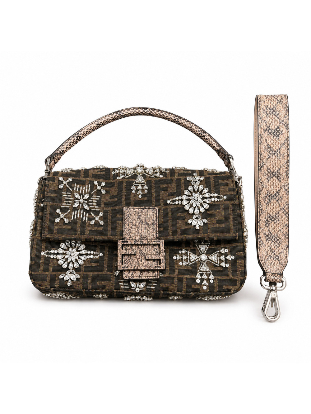 Re-Edition Elaphe Fabric Jacquard FF 1974 Embroidered Baguette Multicolor